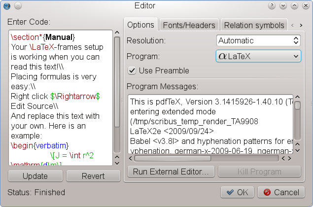 Editor f&uuml;r Renderrahmen