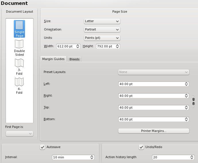 Standard-Dokumenteinstellungen