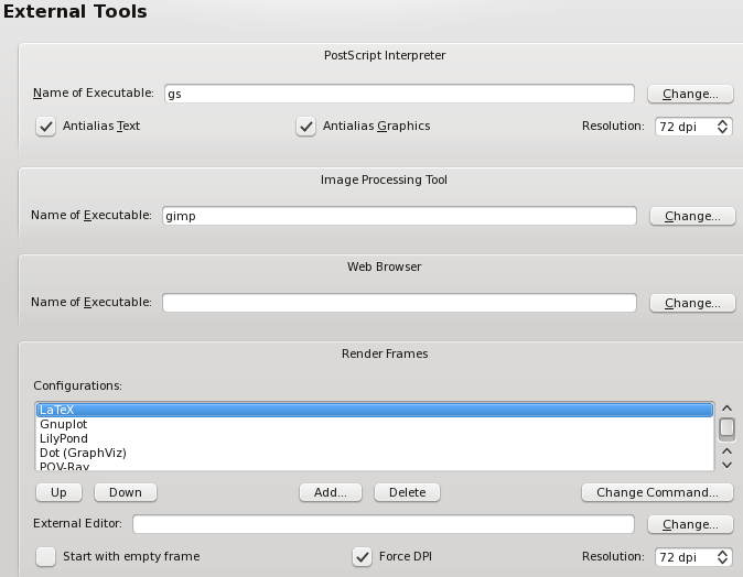 Einstellungen f&uuml;r externe Tools