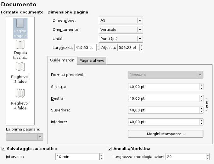 Impostazioni documento predefinite