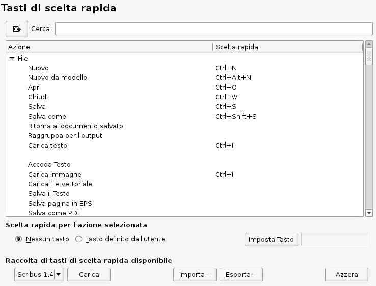 Impostazione dei tasti di scelta rapida