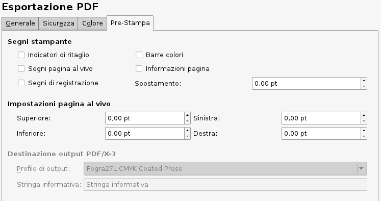 Preferenze: esporta PDF
